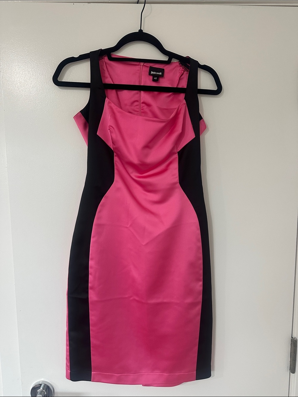 Just Cavalli Hot Pink and Black Colorblock Midi Dress